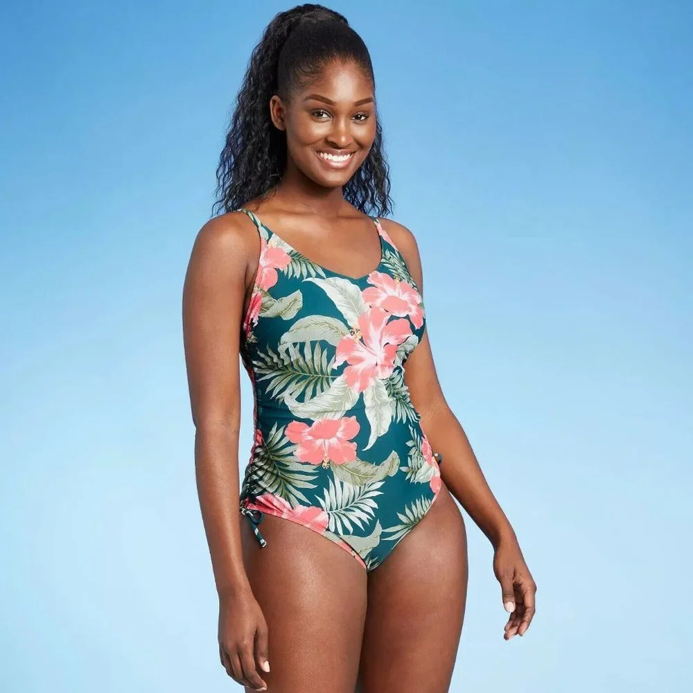 Women's Side-Tie Medium Coverage One Piece Swimsuit - Kona‎ Sol Teal